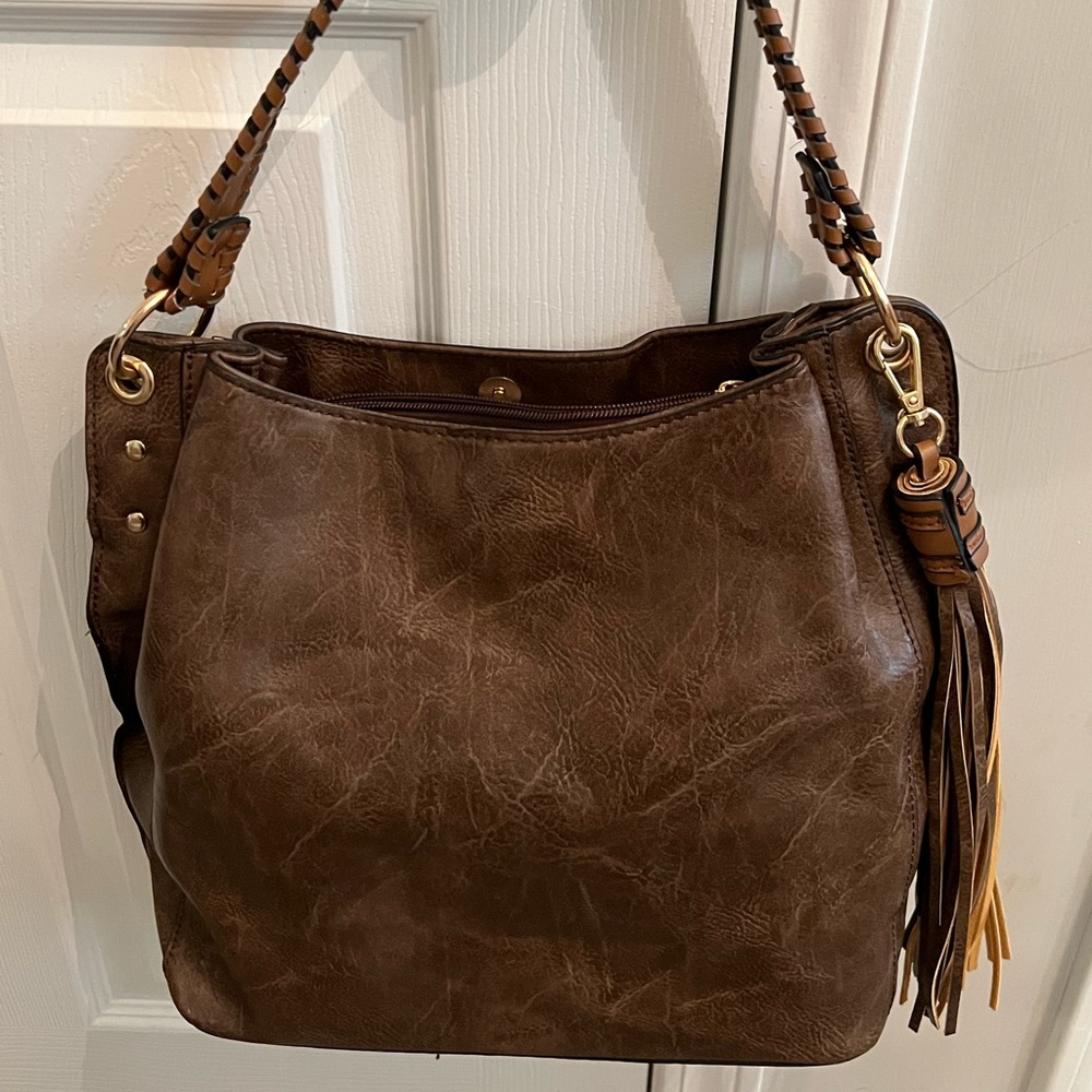 Brown Tote Bag with Braided Shoulder Strap